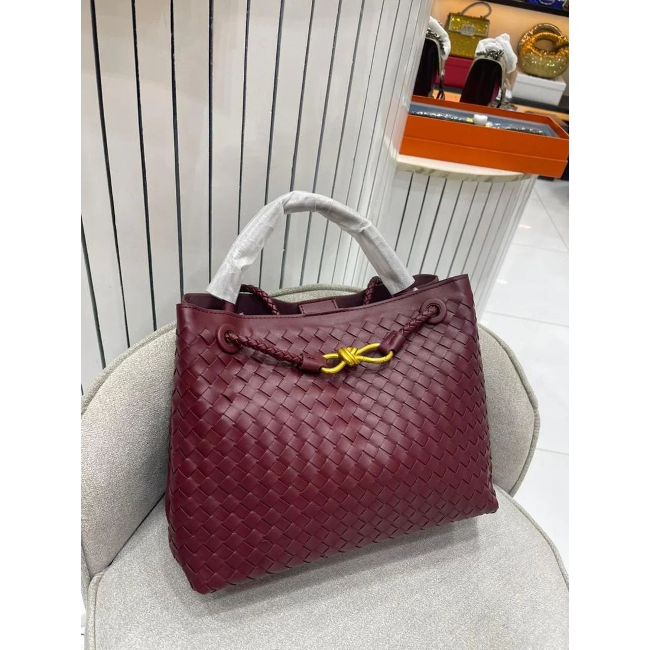 Bottega Venetta Andiamo Handbag (Mahroon)