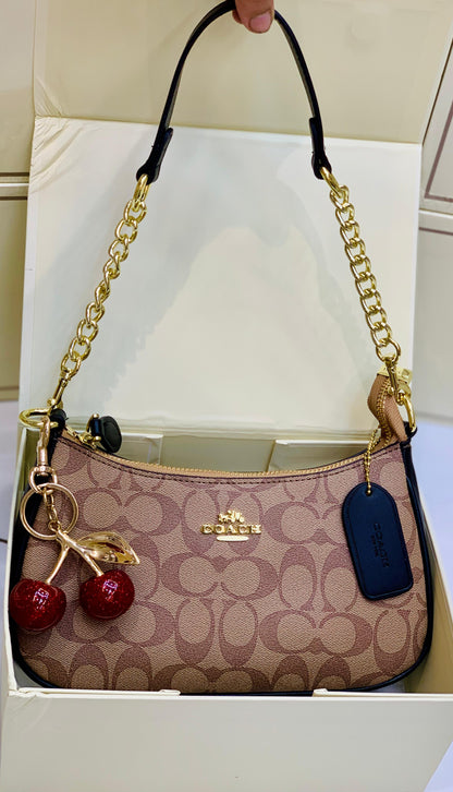 Coach Teri Shoulder Bag In Signature Canvas with Cherry Charm