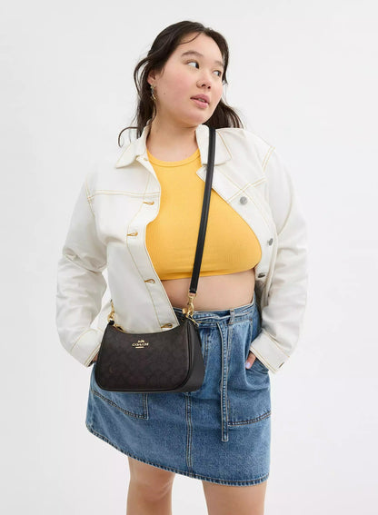 Coach Teri Shoulder Bag Brown Canvas