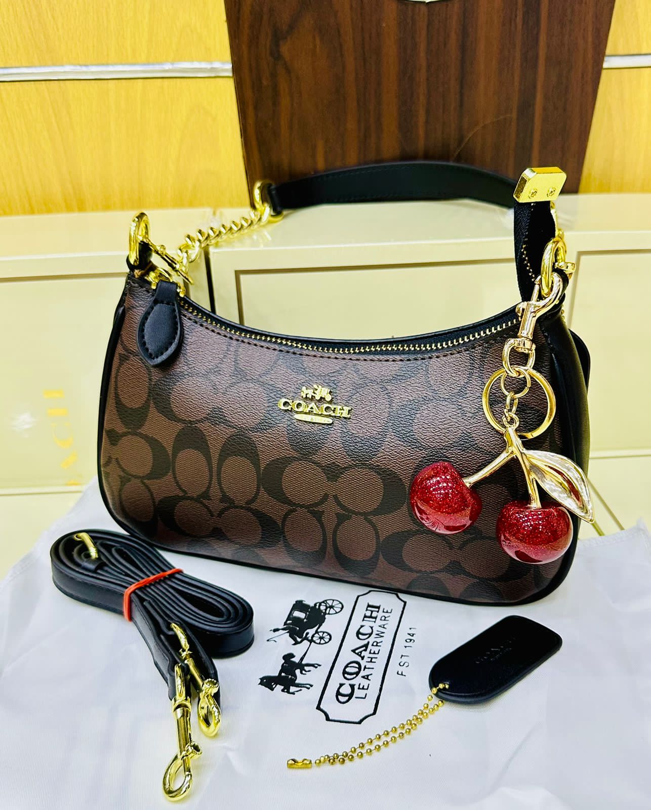 Coach Teri Shoulder Bag In Signature Canvas with Cherry Charm