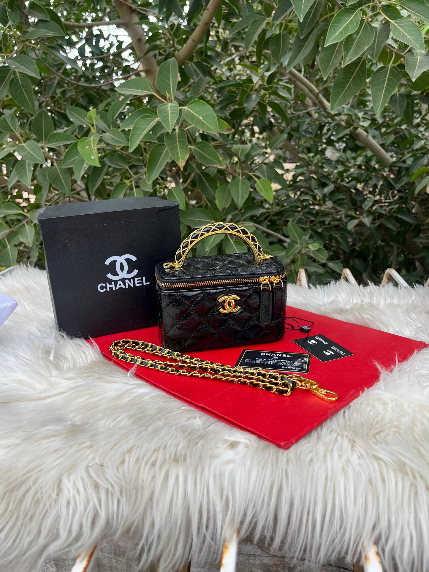 Chanel Lambskin Enamel Quilted Vanity Case