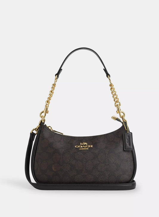 Coach Teri Shoulder Bag Brown Canvas