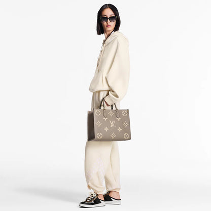 Louis Vuitton OnTheGo MM Large Tote Bag Monogram Emperinte (Beige)