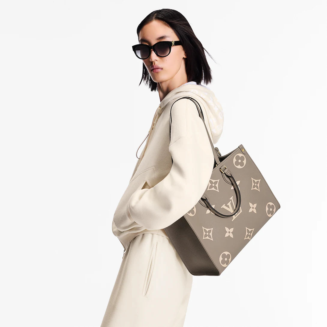 Louis Vuitton OnTheGo MM Large Tote Bag Monogram Emperinte (Beige)