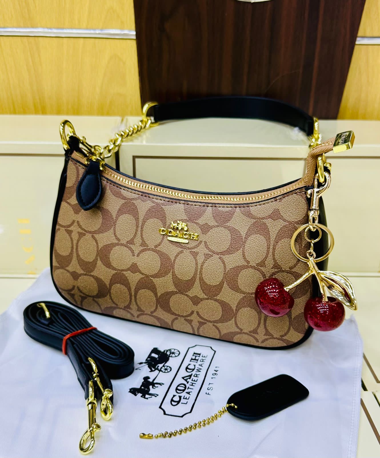 Coach Teri Shoulder Bag In Signature Canvas with Cherry Charm