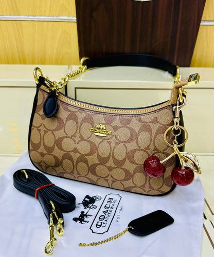 Coach Teri Shoulder Bag In Signature Canvas with Cherry Charm