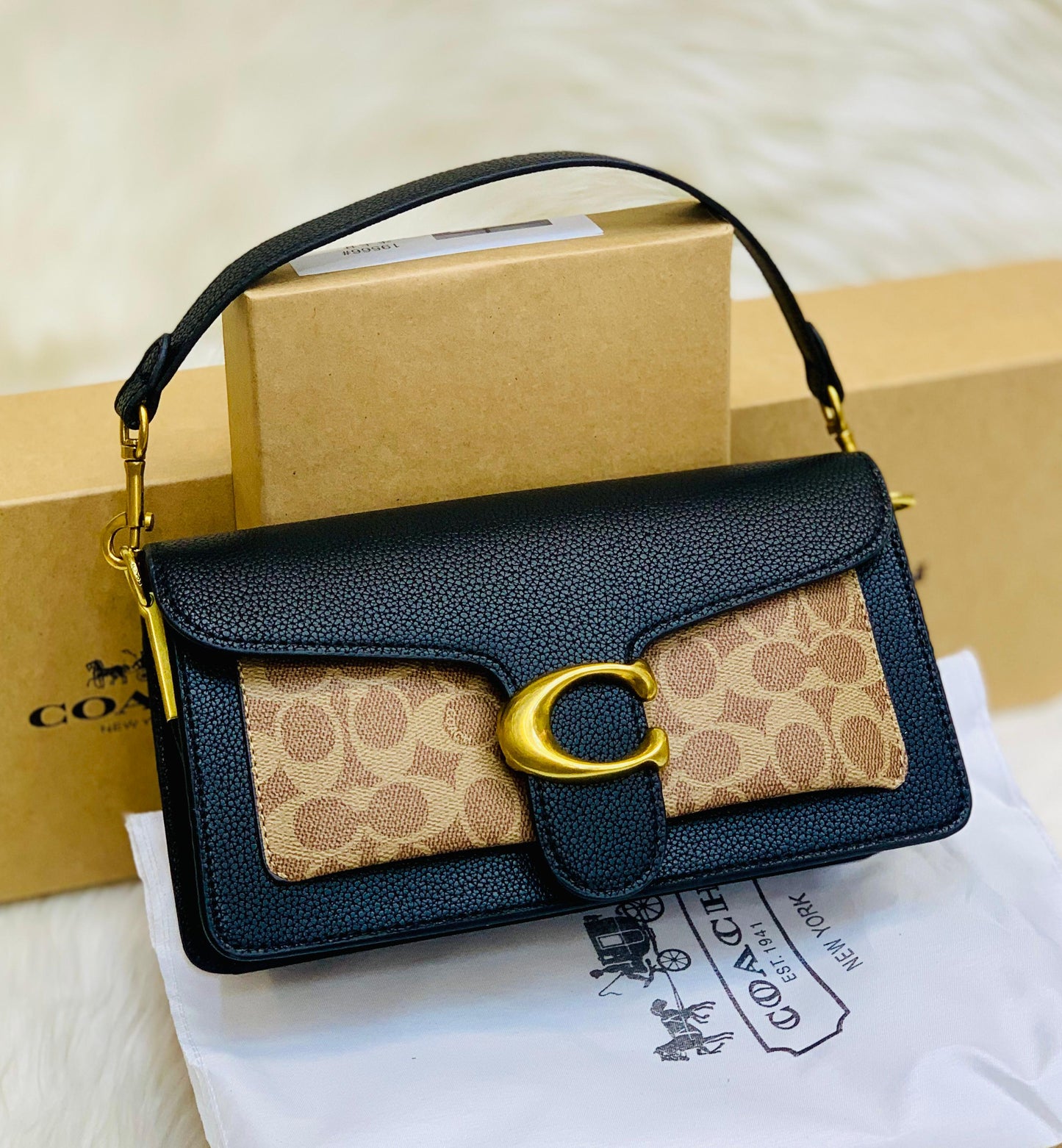COACH Tabby 26 Black and Beige Canvas Design