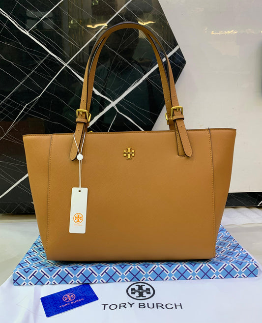 Tory Burch York Buckle Saffiano Leather Tote Bag (Brown)