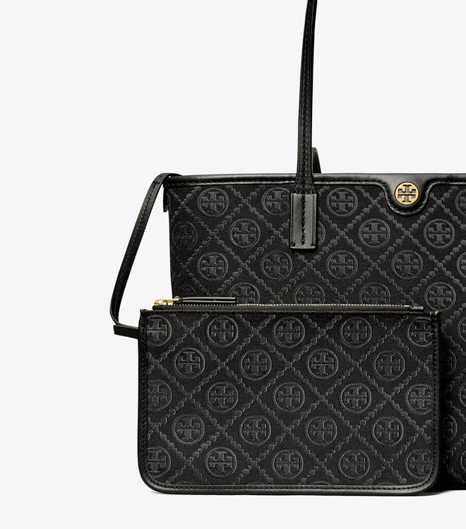 Tory Burch T Monogram Tote Bag (Black)