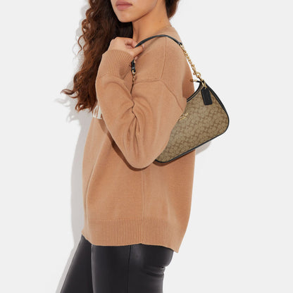 Coach Teri Shoulder Bag Black with Beige Canvas