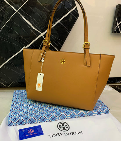 Tory Burch York Buckle Saffiano Leather Tote Bag (Brown)