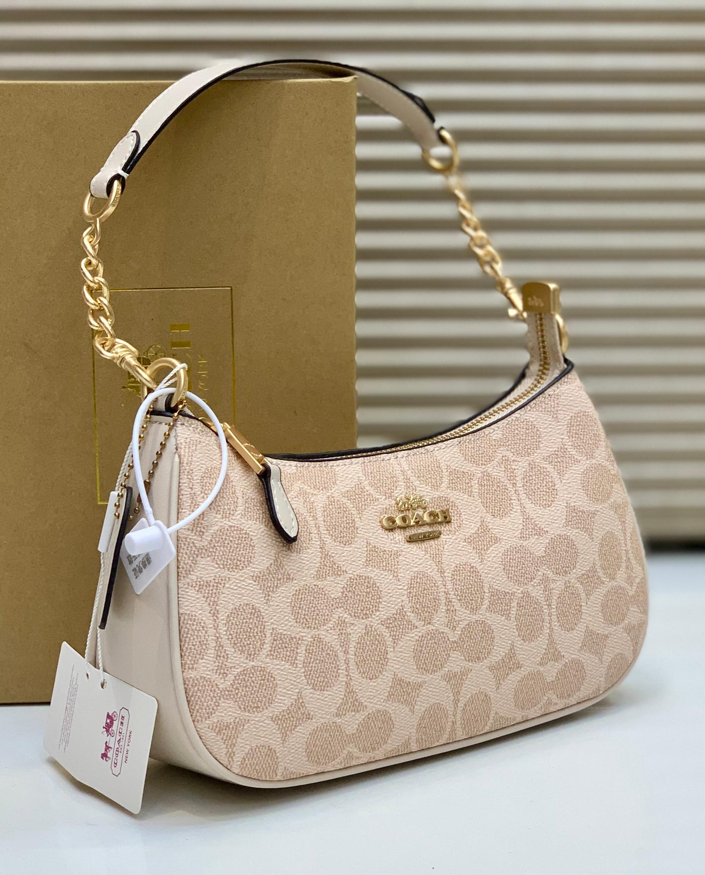 Coach Teri Shoulder Bag Beige Canvas