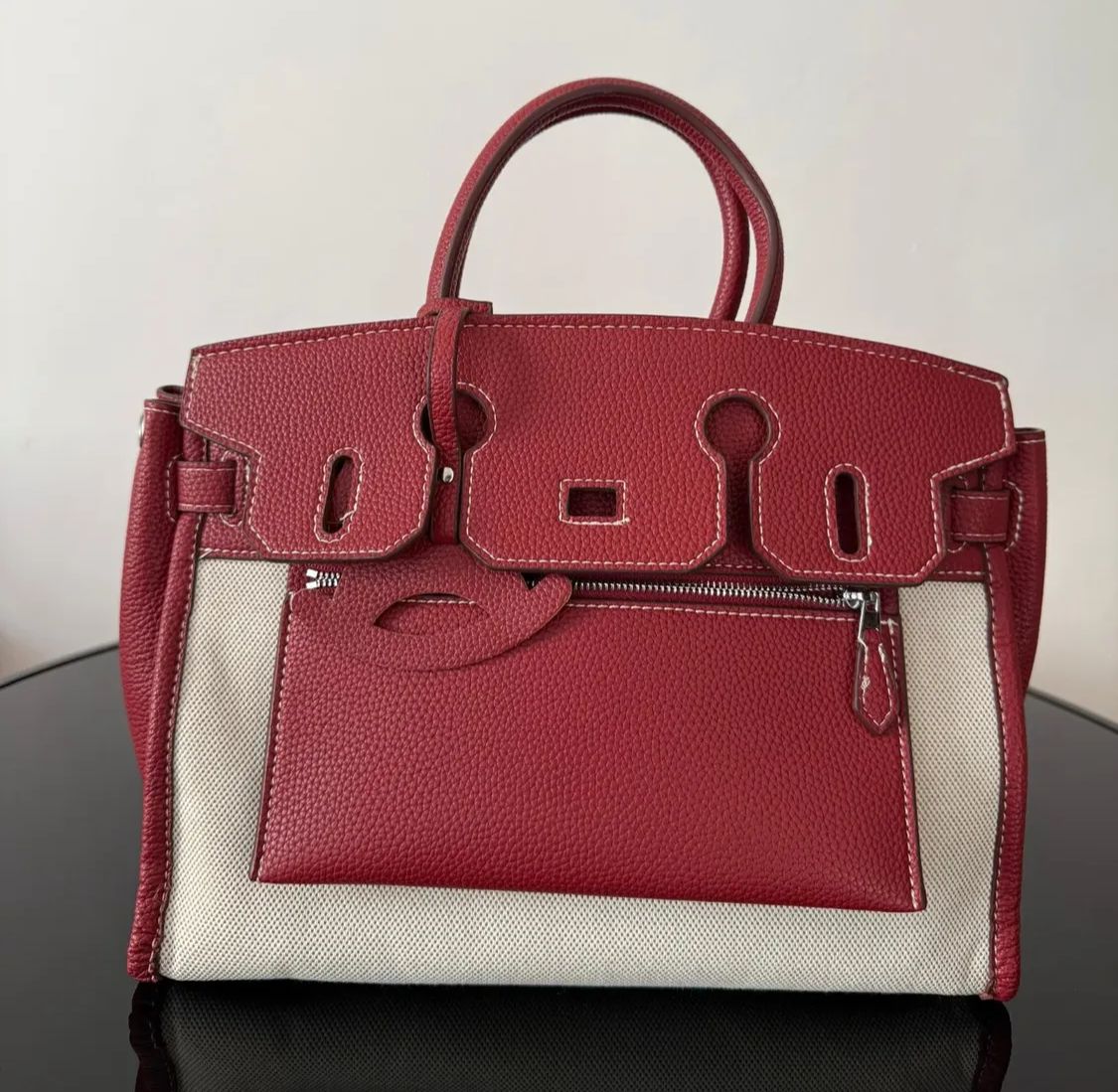 Hermes Fauve Barenia and Toile Swift Birkin 30 Tote Mehroon