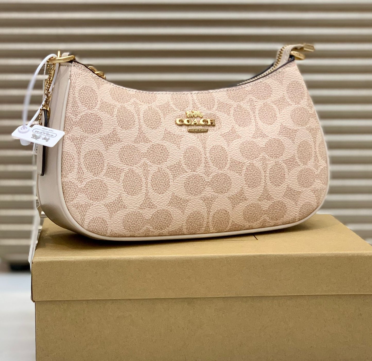 Coach Teri Shoulder Bag Beige Canvas
