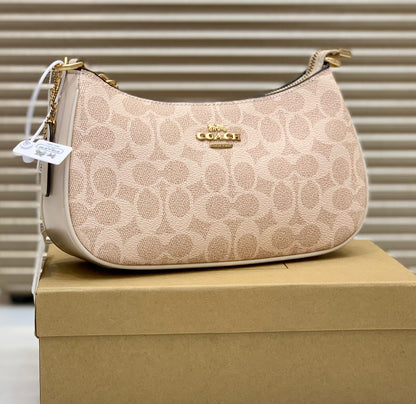 Coach Teri Shoulder Bag Beige Canvas