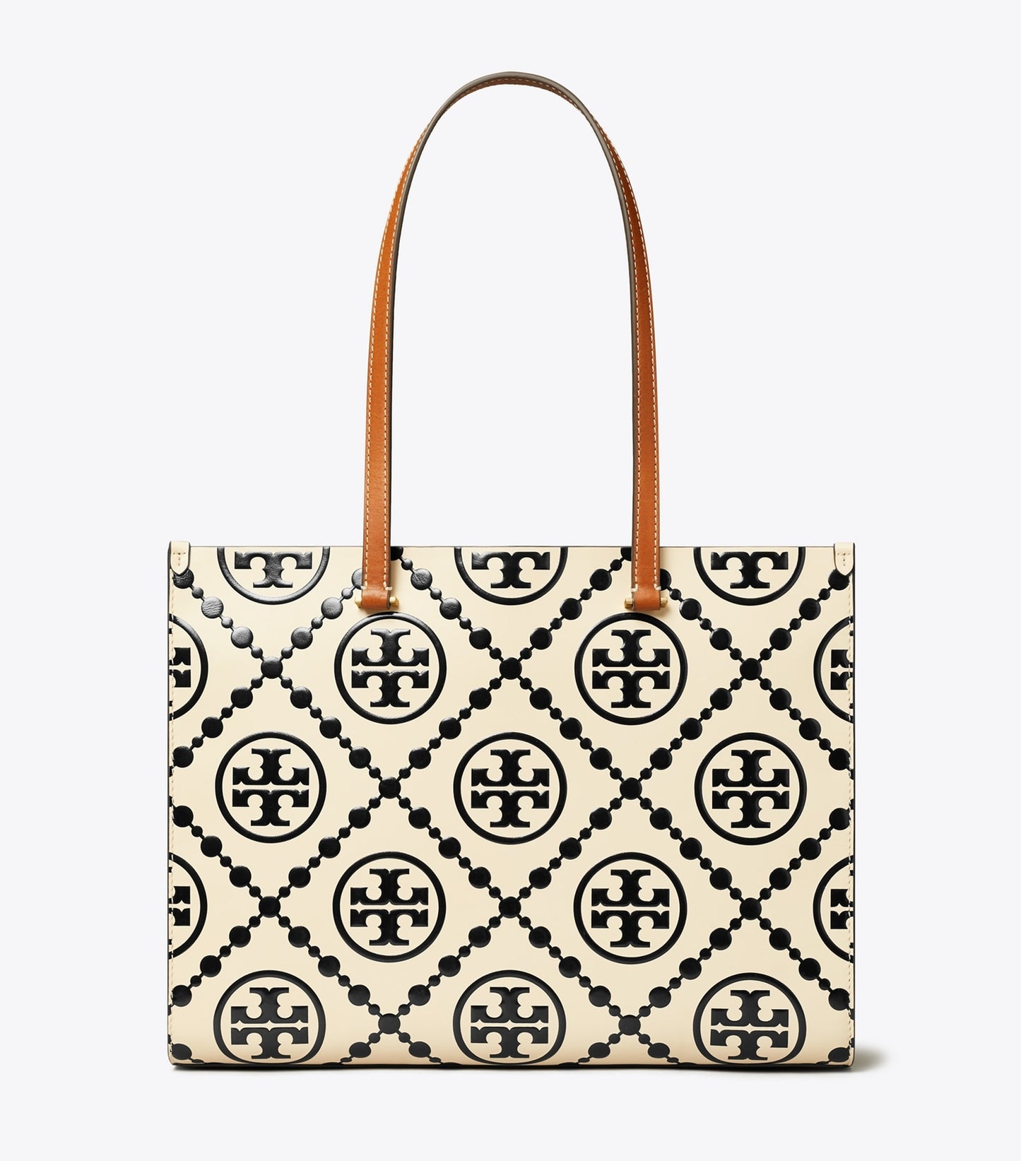 Tory Burch T Monogram Contrast Embossed Tote Bag (Cream)