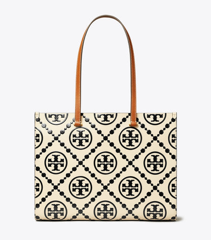 Tory Burch T Monogram Contrast Embossed Tote Bag (Cream)
