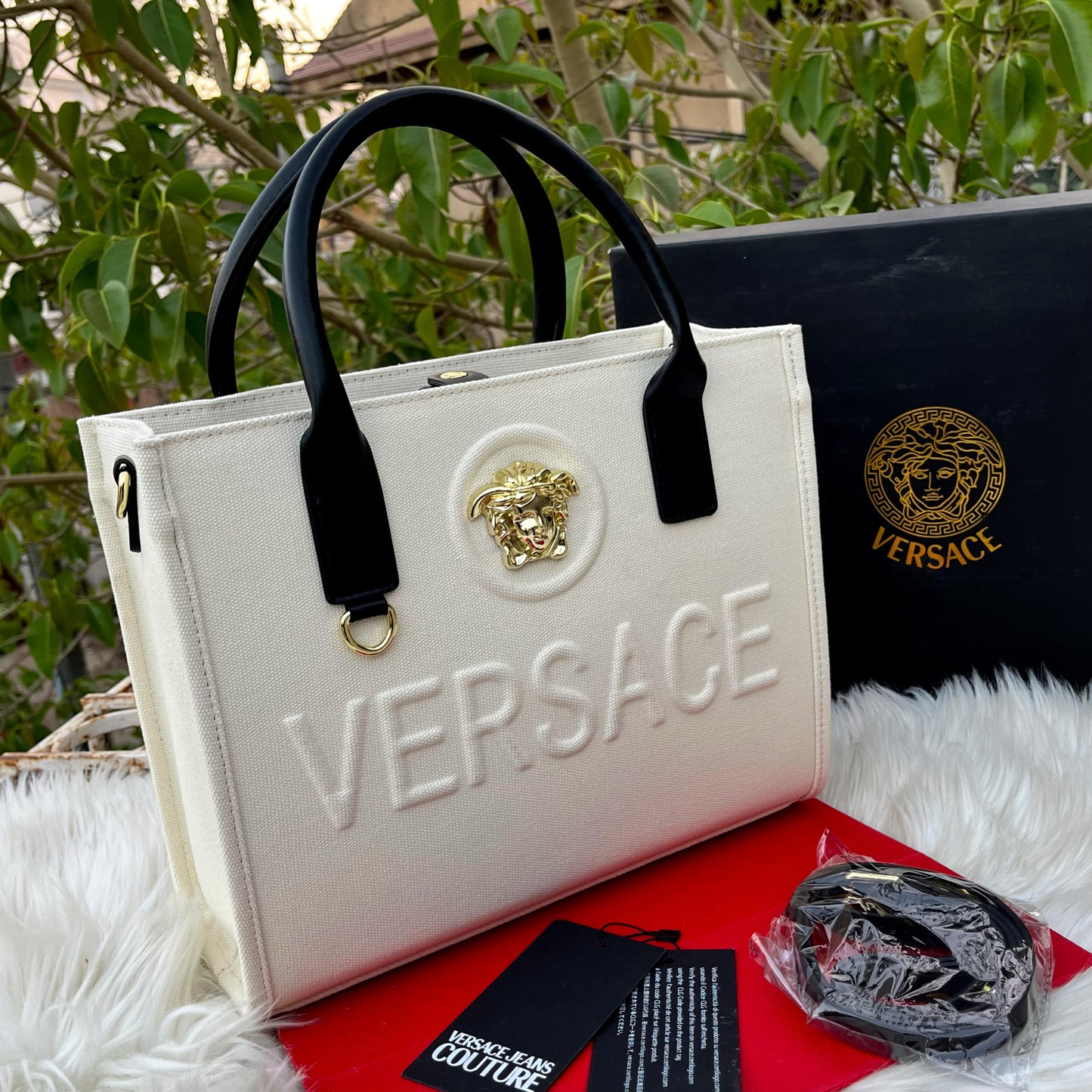 VERSACE La Medusa Canvas Small Tote Bag