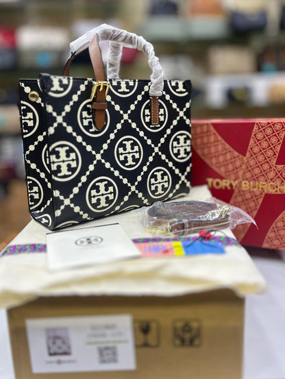 Tory Burch T Monogram Contrast Embossed Tote Bag