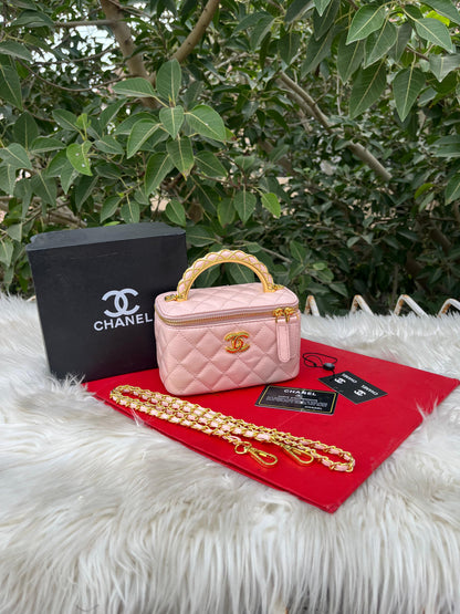 Chanel Lambskin Enamel Quilted Vanity Case