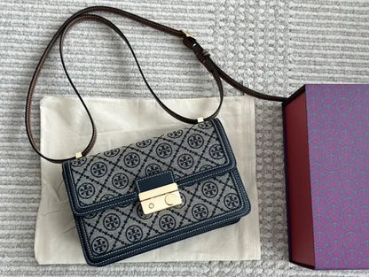 Tory Burch T Monogram Shoulder Bag (Navy)