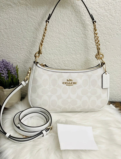 Coach Teri Shoulder Bag White Canvas