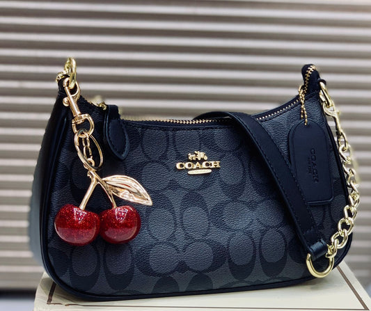 Coach Teri Shoulder Bag In Signature Canvas with Cherry Charm