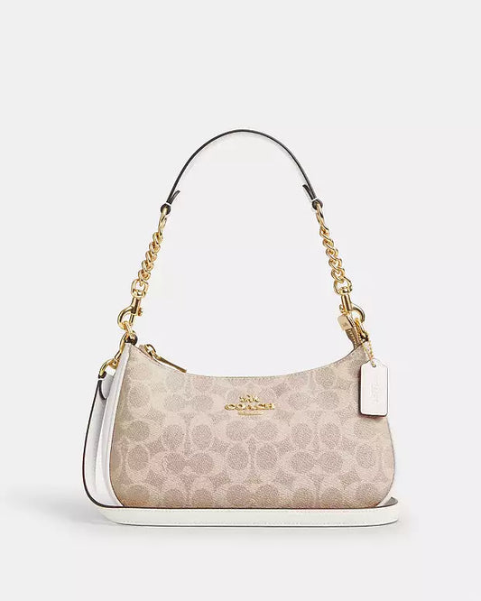 Coach Teri Shoulder Bag Beige Canvas