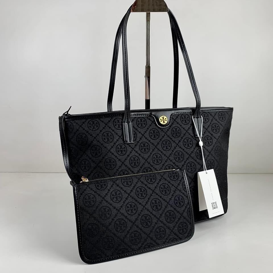 Tory Burch T Monogram Tote Bag (Black)