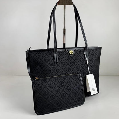Tory Burch T Monogram Tote Bag (Black)