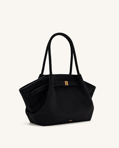 JW PIE Hana Medium Faux Suede Tote Bag Medium (Black)