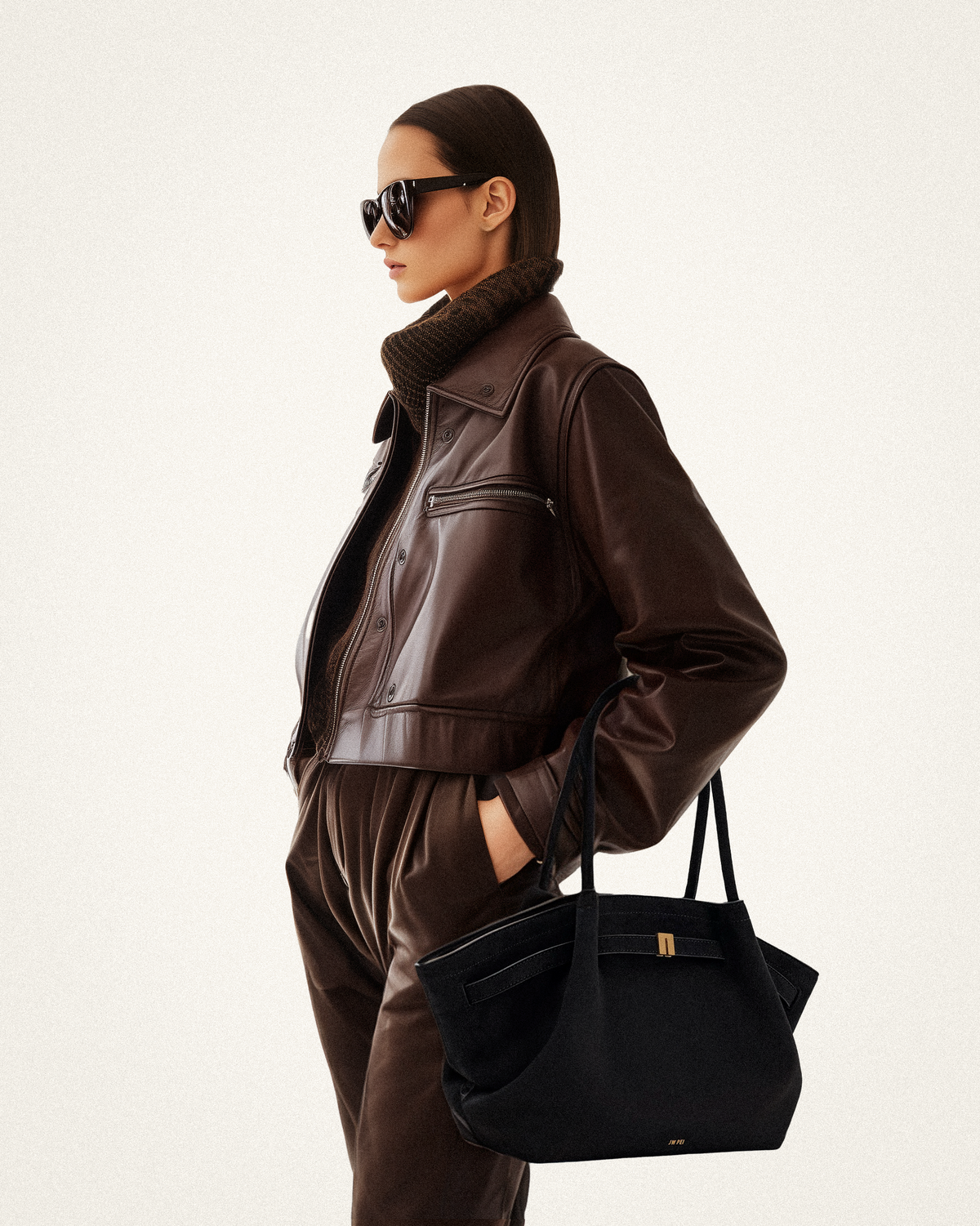 JW PIE Hana Medium Faux Suede Tote Bag Medium (Black)