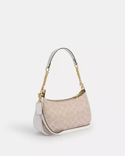 Coach Teri Shoulder Bag Beige Canvas